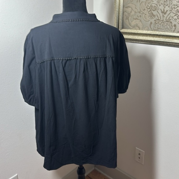Pretty Garden black cotton buttoned down lantern short sleeves top Sz XXL new - Picture 6 of 9